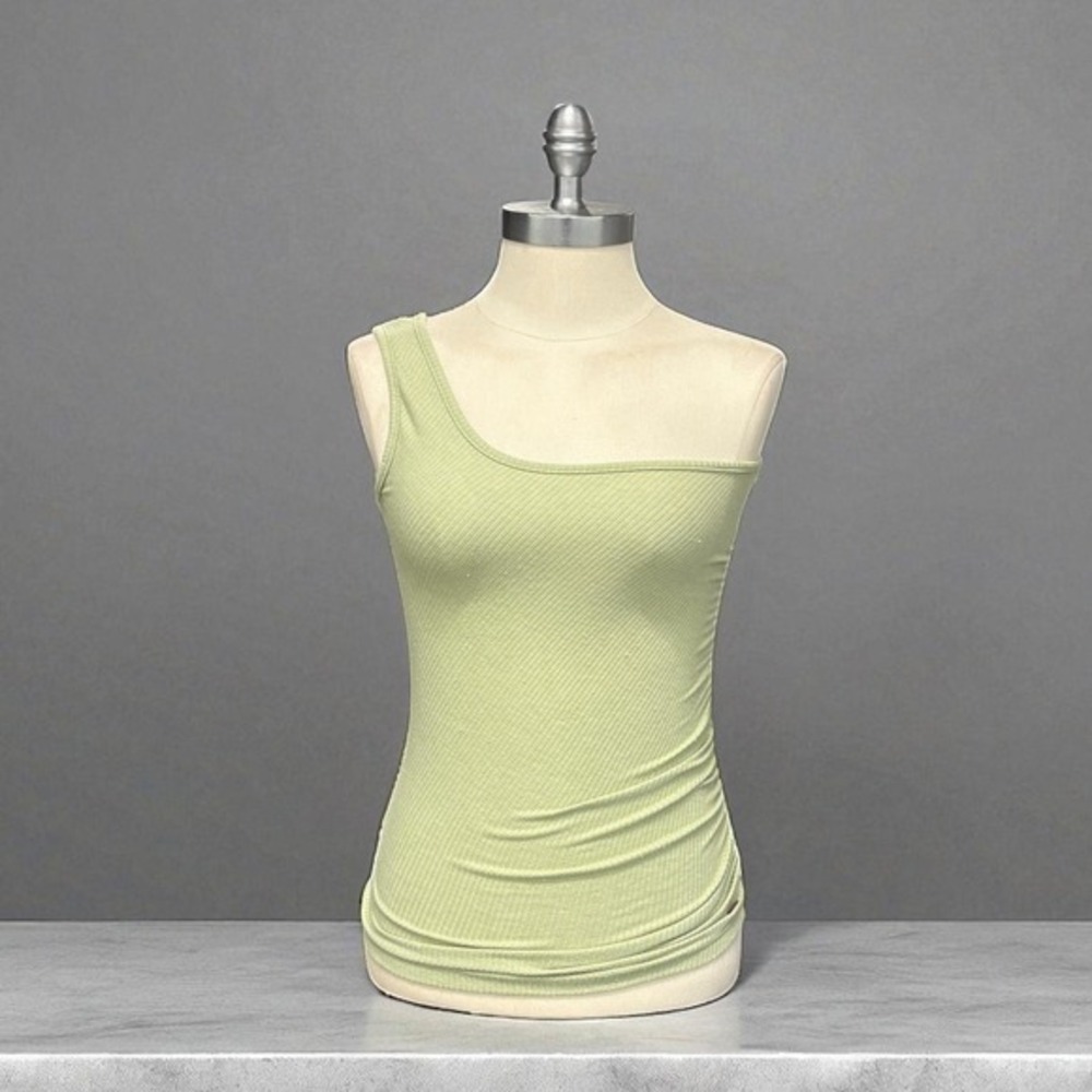 n:philanthropy Tank Top‎ XS Green Pre-owned One Shoulder Ruched Ribbed Womens